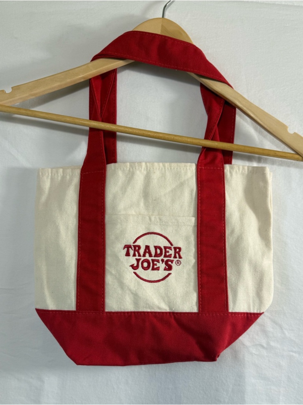Trader Joe's Red & Cream Mini Canvas Tote Bag - Picture 3 of 5